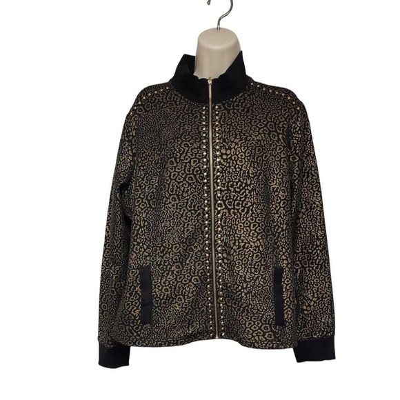 Ruby Rd Gold & Black Long Sleeve Zip-Up Jacket Embellishments & pockets! - Picture 1 of 7